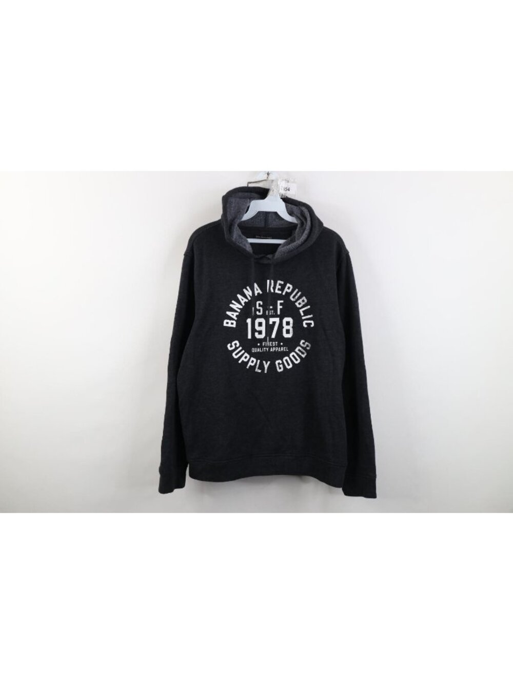 Vintage Y2K Banana Republic Mens Larege Spell Out Hoodie Sweatshirt Dark Gray